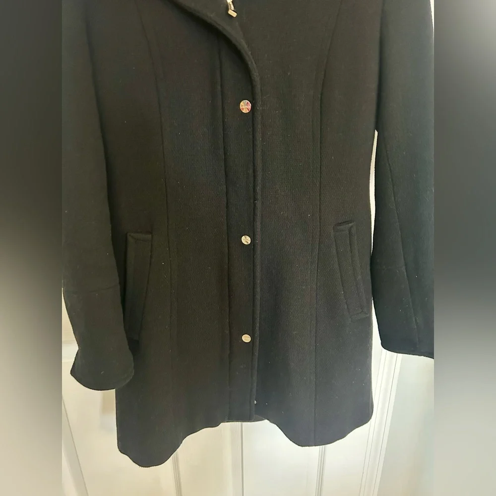 Calvin Klein Black Wool Coat with detachable faux fur hood size small - Picture 3 of 3